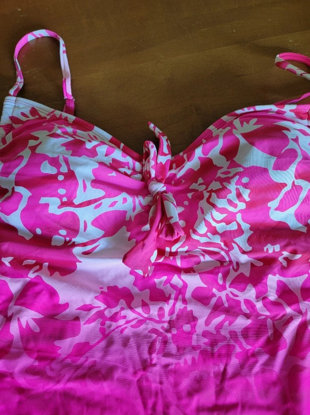 Plus Size Floral Pink Tie-Front Tankini Top & Skirt Swim Set